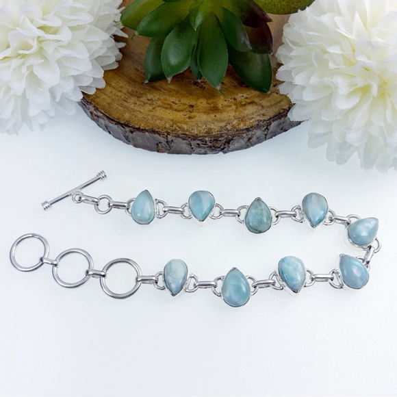 Sterling Silver 925 Larimar Bracelet Pear Handmade New Boho Southwest Blue - Picture 2 of 6